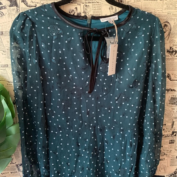 Moon river Forest Green Polka Dot Print Dress XS - Picture 4 of 13